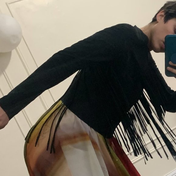 Elie Tahari Black Goat Leather Fringe - Picture 7 of 10